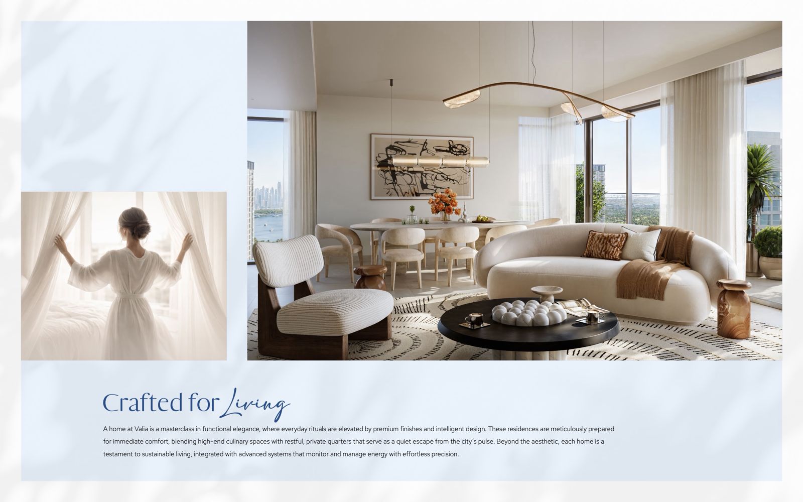 Valia living room interior with skyline view